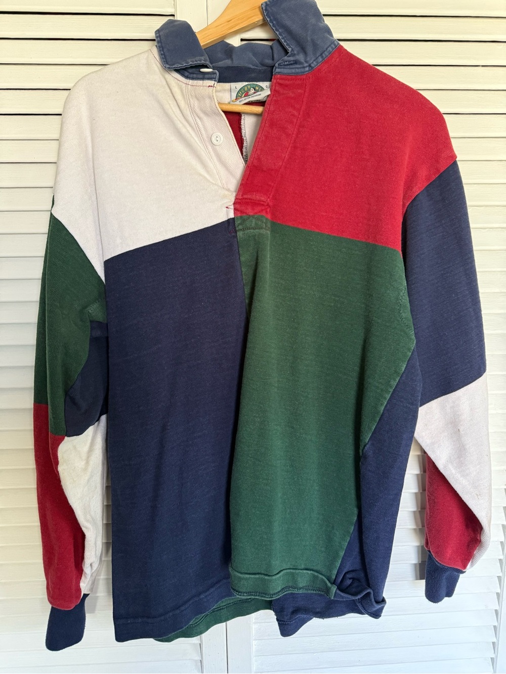 Colorblock Rugby Crewneck Sweater - Red, Navy, Forest Green, Cream